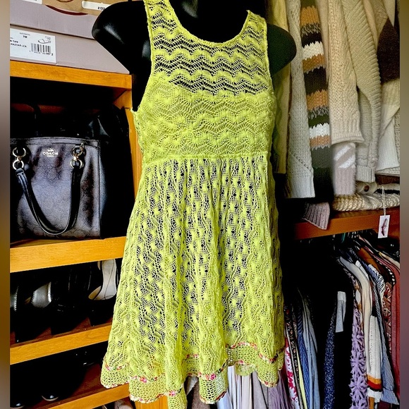 ⭐️BOGO FREE⭐️ FREE PEOPLE Madame Butterfly Lace Tank Dress in Lemon-lime - Picture 2 of 14